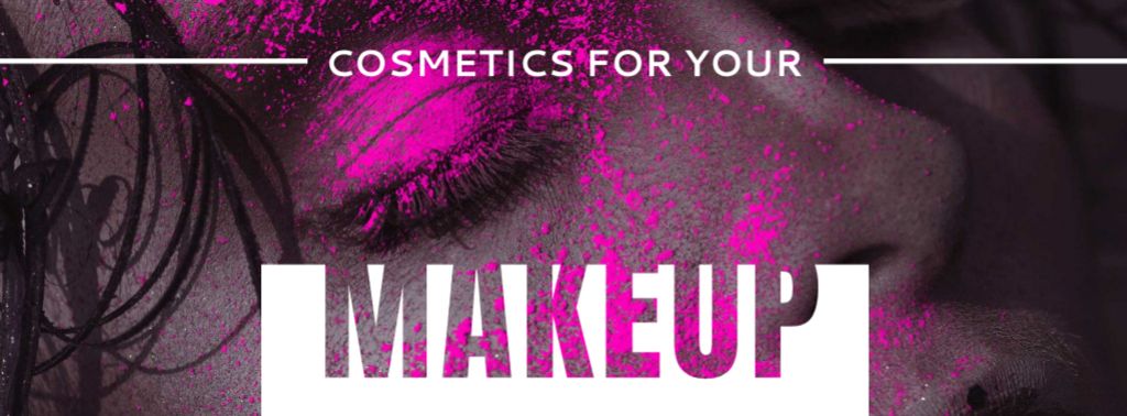 Cosmetics Offer with Girl in Pink Eyeshadow Facebook cover Design Template