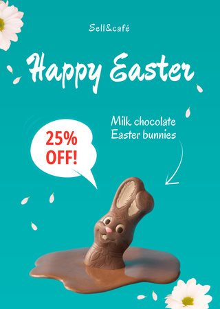 Easter Sale Announcement with Chocolate Bunny Melting Flyer A6 Design Template
