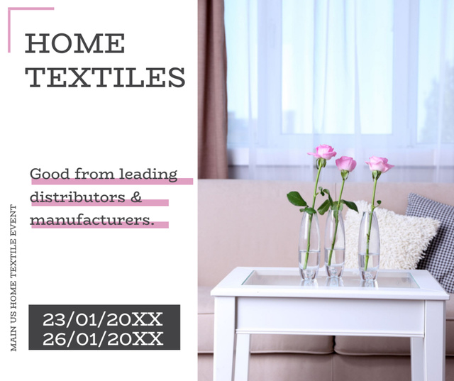 Home textiles event announcement roses in Interior Facebook Design Template