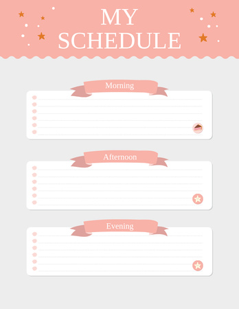 Rózsaszín menetrend-tervező csillagokkal Notepad 8.5x11in tervezősablon