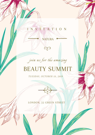 Beauty Summit Announcement with Spring Flowers Flyer A5 Modelo de Design