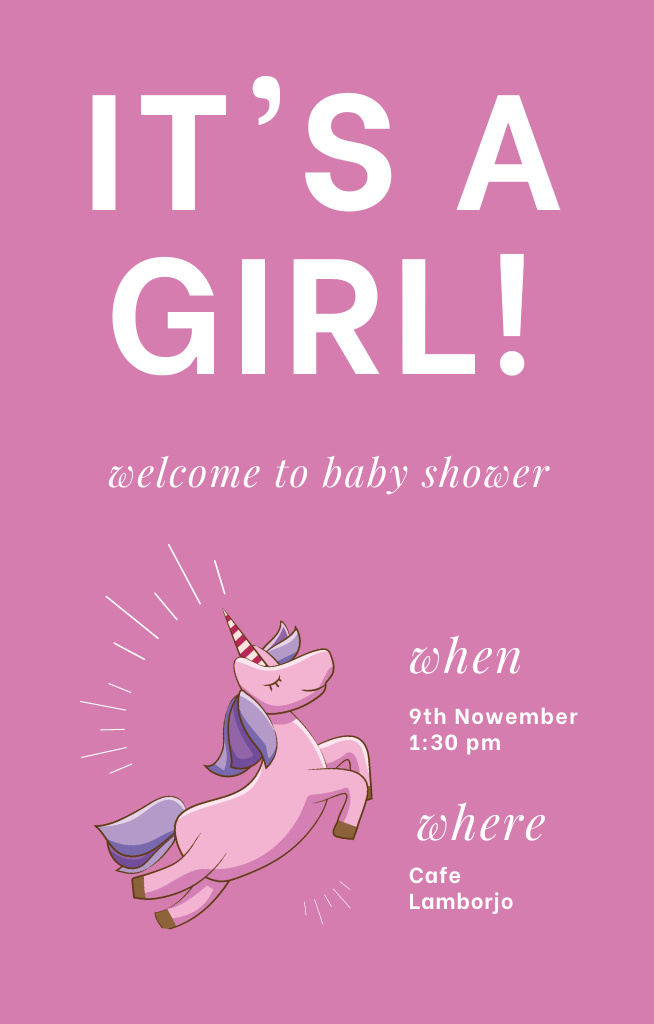 Cute Unicorn And Baby Shower Announcement Invitation 4.6x7.2in Design Template