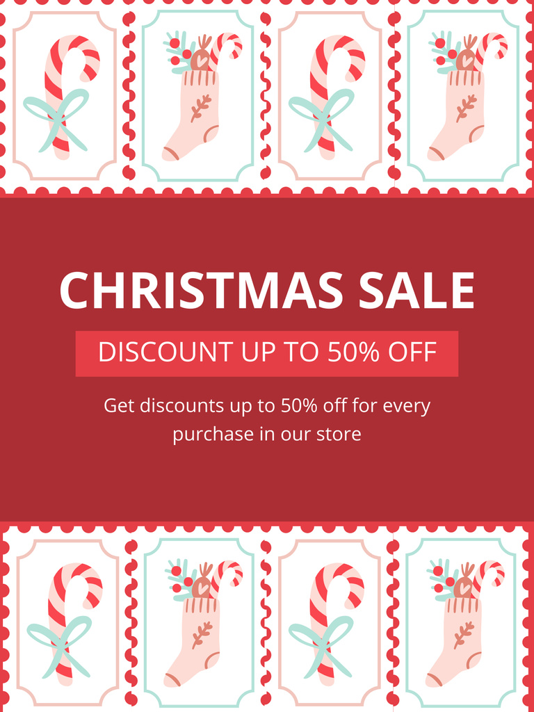 Christmas Candy Canes Sale Red Poster US – шаблон для дизайна