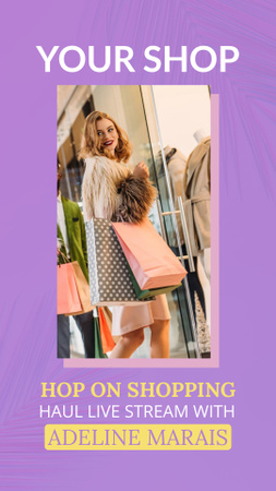 Designvorlage Fashion Store Ad mit stilvoller Frau im Pelzmantel für Instagram Video Story