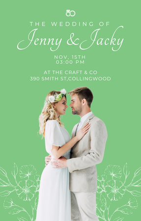 Wedding Invitation with Attractive Bride and Handsome Groom Hugging Invitation 4.6x7.2in Design Template