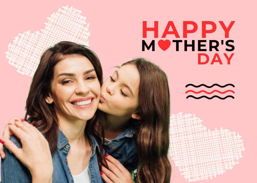 Cute Happy Mom with Daughter on Mother's Day Postcard 5x7in – шаблон для дизайну