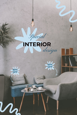 Platilla de diseño Trendy Interior Design With Furniture Discount Offer Pinterest