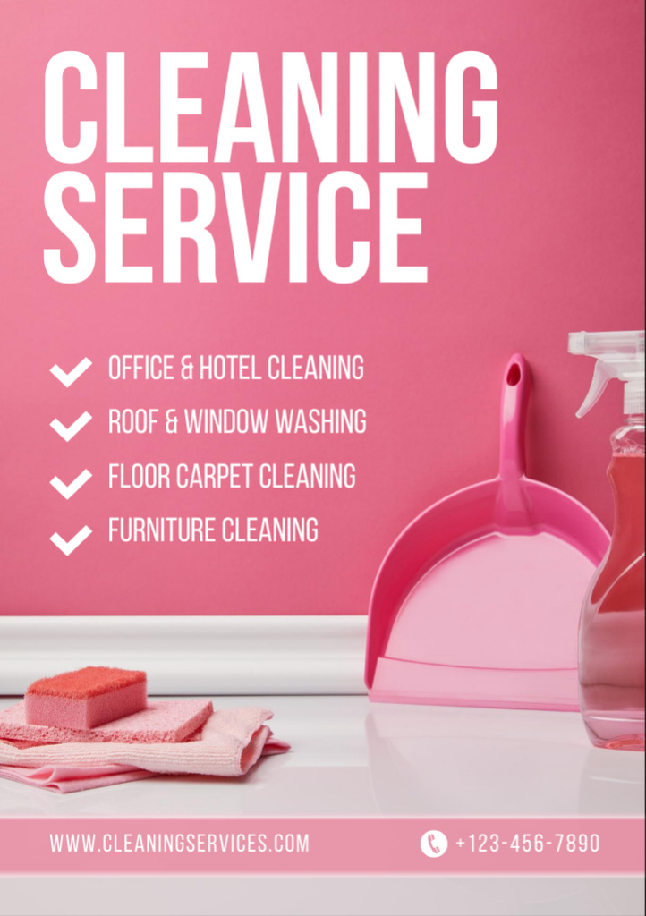 Cleaning Service Advertisement with Pink Equipment Flyer A7 Šablona návrhu