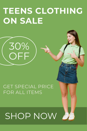 Template di design Offerta di vendita di abbigliamento per adolescenti in verde Pinterest