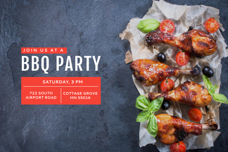 BBQ Party Announcement with Delicious Food Poster 24x36in Horizontal Design Template
