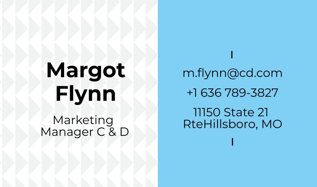 Szablon projektu Marketing Manager Contacts with Geometric Pattern in Blue Business Card US