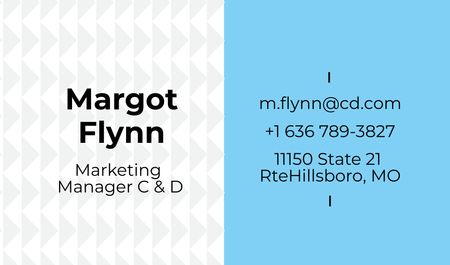 Marketing Manager Contacts with Geometric Pattern in Blue Business Card US Modelo de Design