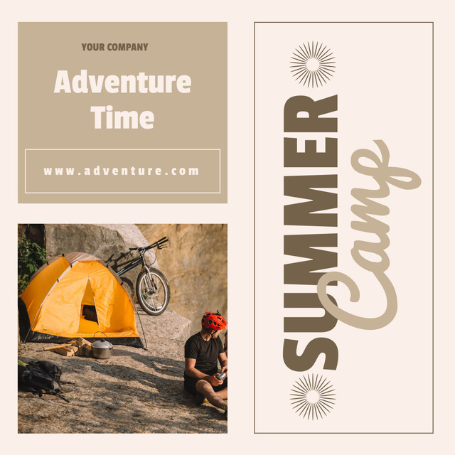 Summer Camp Announcement with Man Sitting by Tent Instagram Design Template