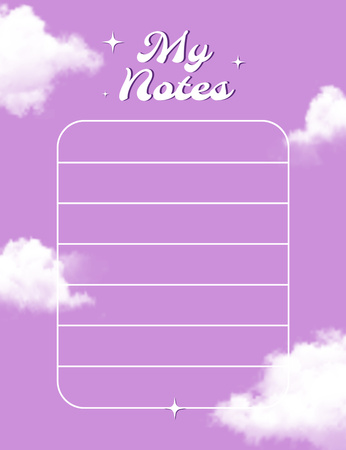 Designvorlage Persönliche Planung mit Wolken in Violett für Notepad 107x139mm