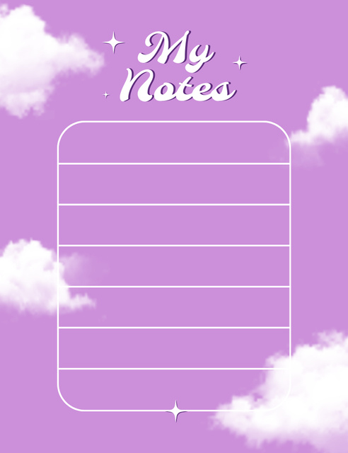 Designvorlage Personal Planning Notes With Clouds In Violet für Notepad 107x139mm
