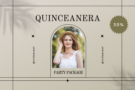 Quinceañera Party Discount with Cute Girl Postcard 4x6in Design Template