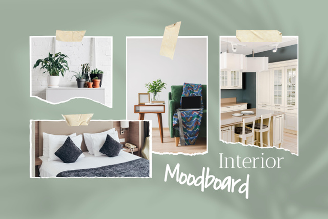 Collage of Interior Designs Photos Green Mood Board Design Template