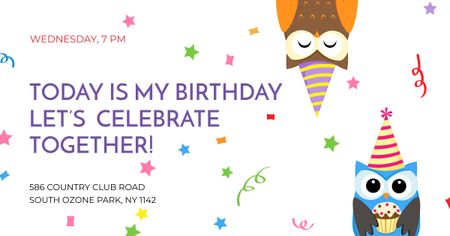 Birthday party Invitation with Cute Party Owls Facebook AD Design Template
