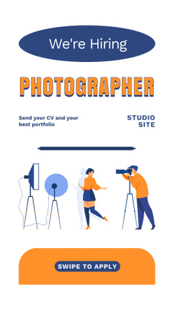 Designvorlage Auf der Suche nach Fotografen fürs Studio für Instagram Story