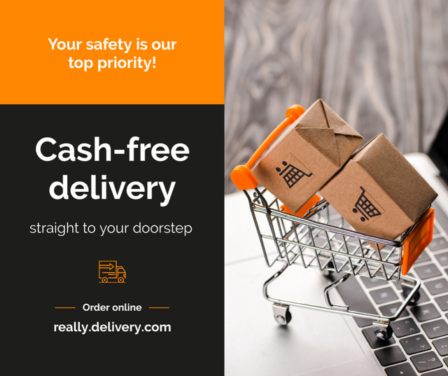 Cash-free delivery Service during Quarantine Facebookデザインテンプレート