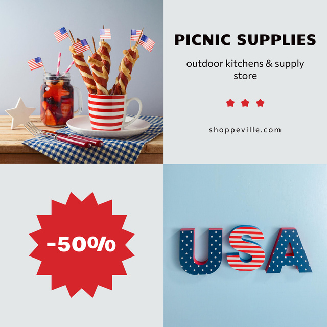 Sale of Picnic Supplies on National USA Holiday Instagram Design Template