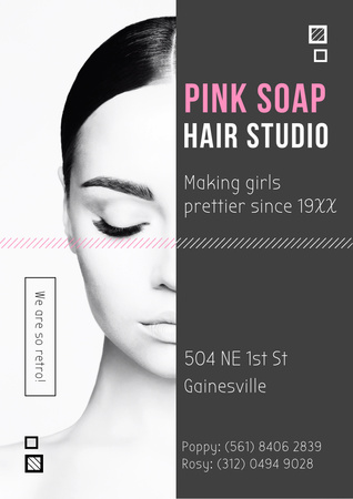 Hair Studio Services Ad with Attractive Woman Poster A3 Design Template