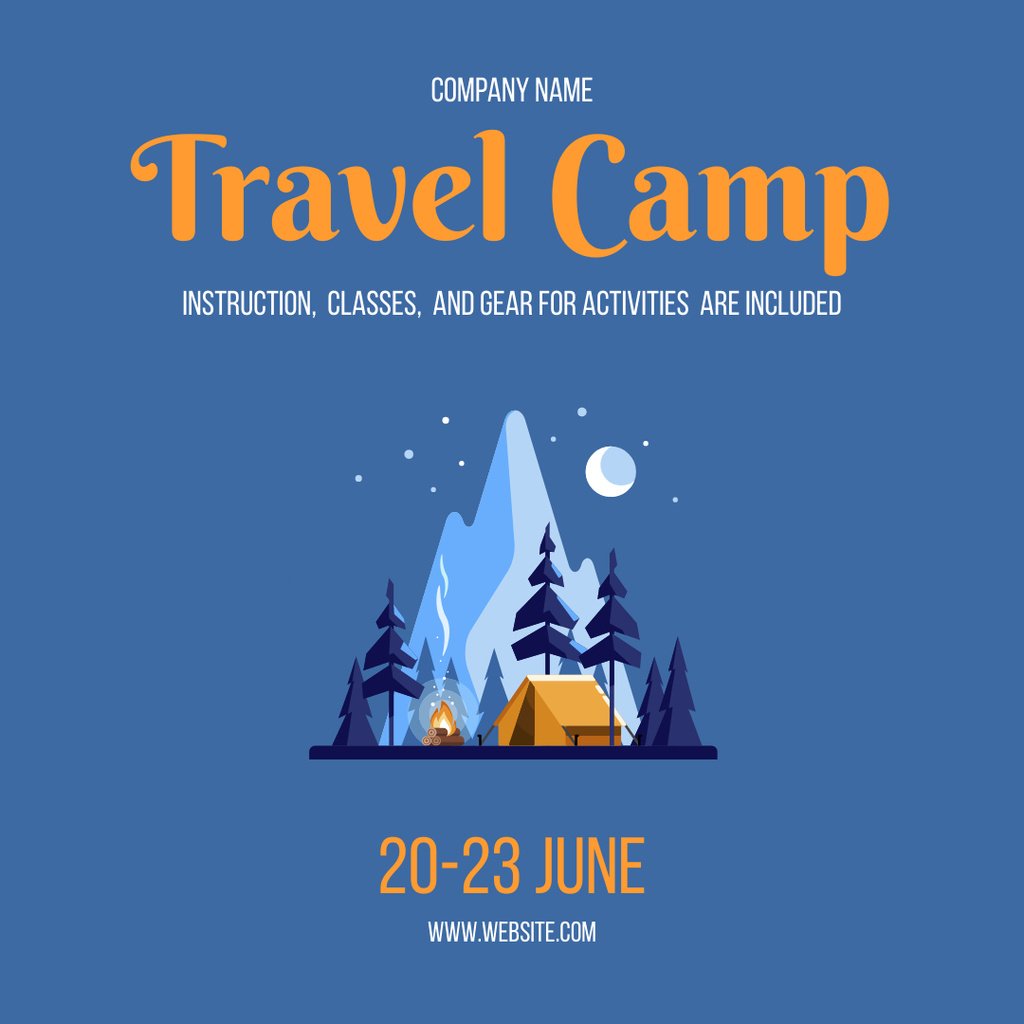 Travel Summer Camp With Instruction Classes And Gear Instagram Design Template