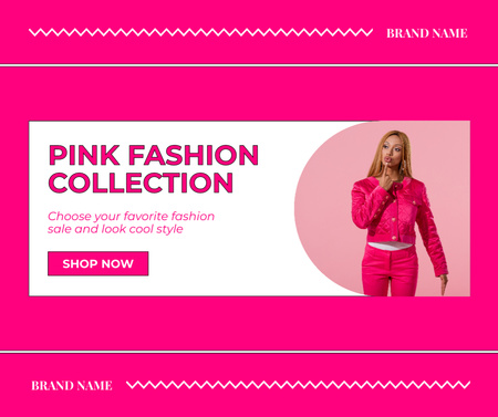 Pink Fashion Collection Ad with Doll-Like Woman Facebook Design Template