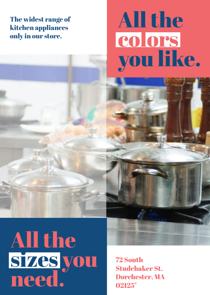 Kitchen Utensils Store Ad with Pots on Stove Invitation Modelo de Design