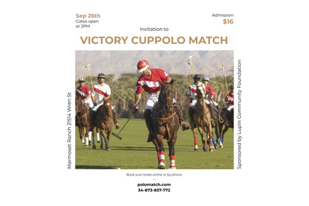 Polo Match Invitation with Players Playing Polo on Green Field Poster 24x36in Horizontal Design Template