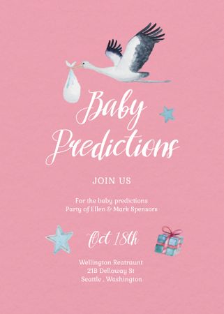 Plantilla de diseño de Baby Shower Announcement with Stork carrying Baby Invitation 