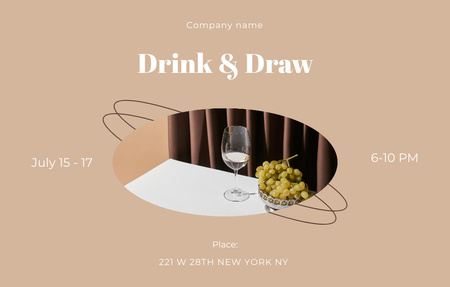 Drink And Draw Party Ad on Beige Invitation 4.6x7.2in Horizontal Design Template