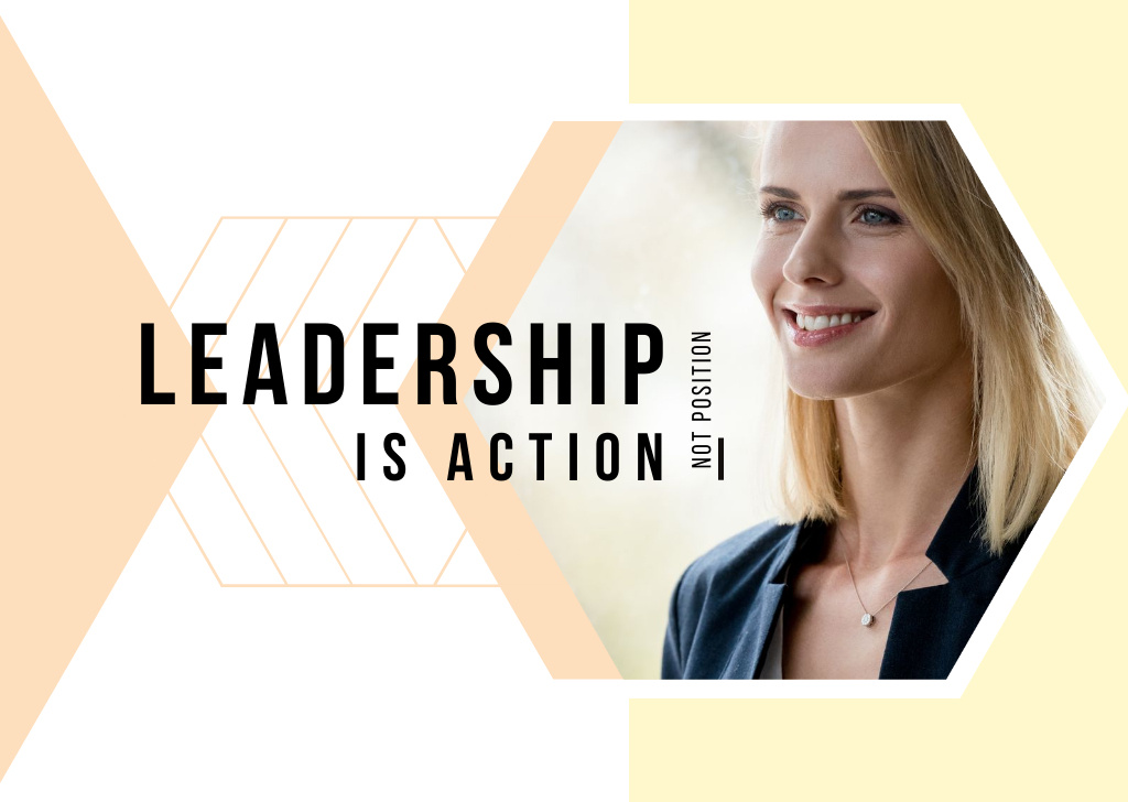 Leadership Concept with Confident Young Woman Postcard Tasarım Şablonu