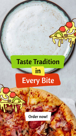 Nabídka chutných plátků pizzy v pizzerii TikTok Video Šablona návrhu