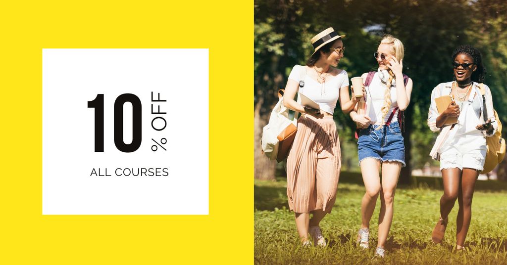 Courses Offer with Girls on Summer Walk Facebook AD Design Template