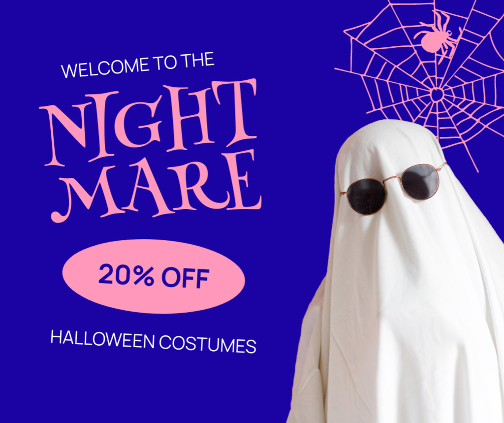Halloween Costumes Sale Offer with Funny Ghost Facebook Design Template