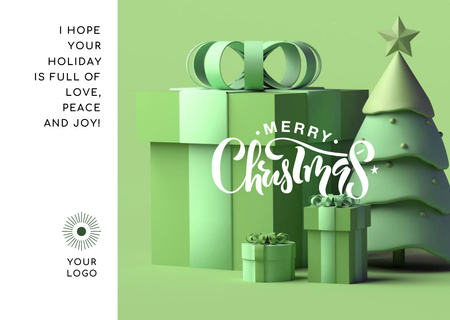 Christmas Wishes Green 3d Illustrated Card Design Template