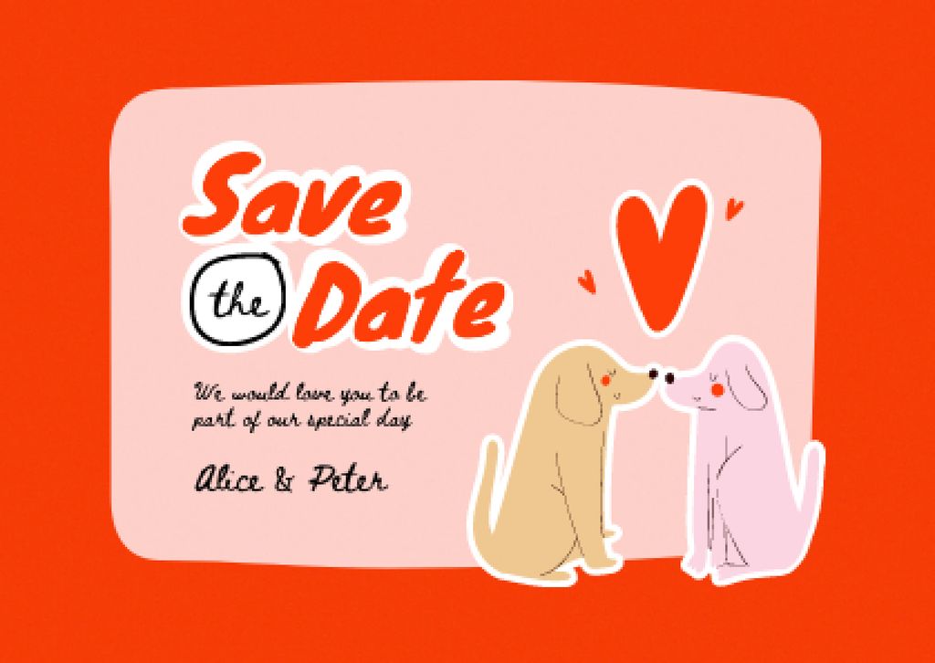 Ontwerpsjabloon van Card van Wedding Announcement with Cute Dogs kissing