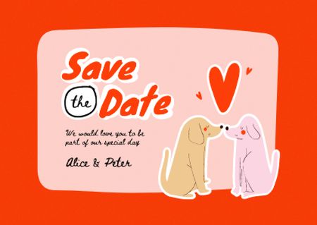 Wedding Announcement with Cute Dogs kissing Card Tasarım Şablonu