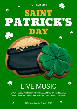 St. Patrick's Day Party Announcement with Cute Cookie Poster Design Template