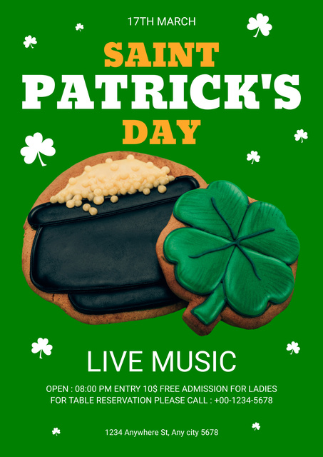 St. Patrick's Day Party Announcement with Cute Cookie Poster Tasarım Şablonu