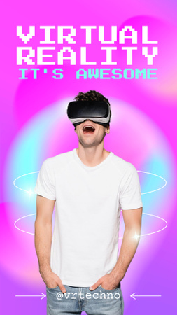 Ontwerpsjabloon van Instagram Story van Virtual Reality-aanbieding met jonge man in VR-headset