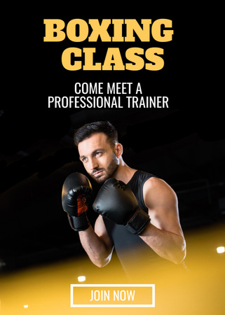 Boxing Classes Ad with Handsome Trainer Flayer Design Template