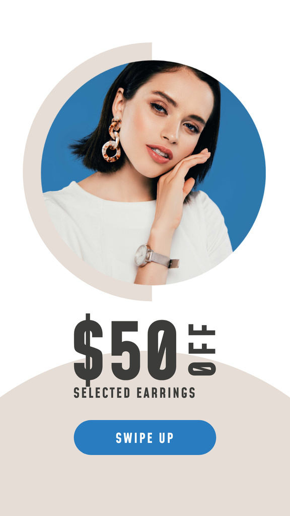 Jewelry Offer Woman in Stylish Earrings Instagram Story Design Template