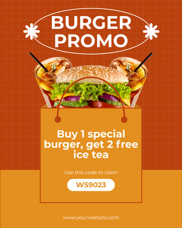 Special Promo Code Offer on Burger Instagram Post Vertical Design Template