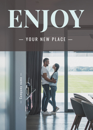 Real Estate With Couple Hugging In Their Home Postcard 5x7in Vertical Design Template