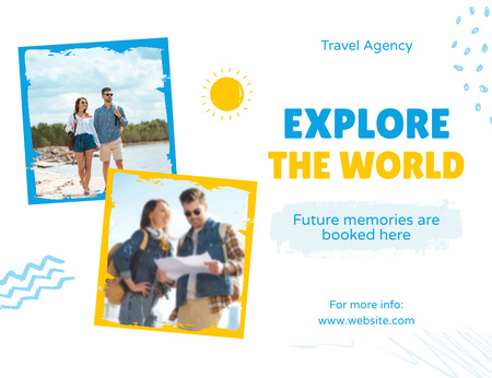 World Exploration with Travel Agency Thank You Card 5.5x4in Horizontal Design Template