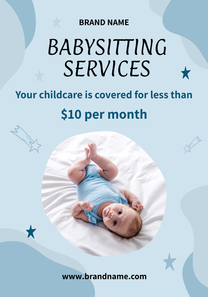 Cute Newborn Baby in Crib on Blue Poster 28x40in Šablona návrhu