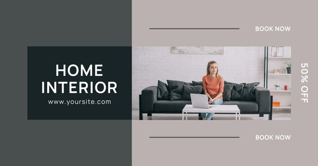 Template di design Woman working on Laptop in Stylish Interior Facebook AD