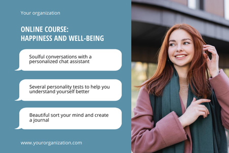 Platilla de diseño Exquisite Happiness and Wellbeing Online Course Offer Postcard 4x6in